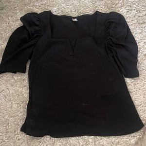 Black cinched short sleeve v neck top